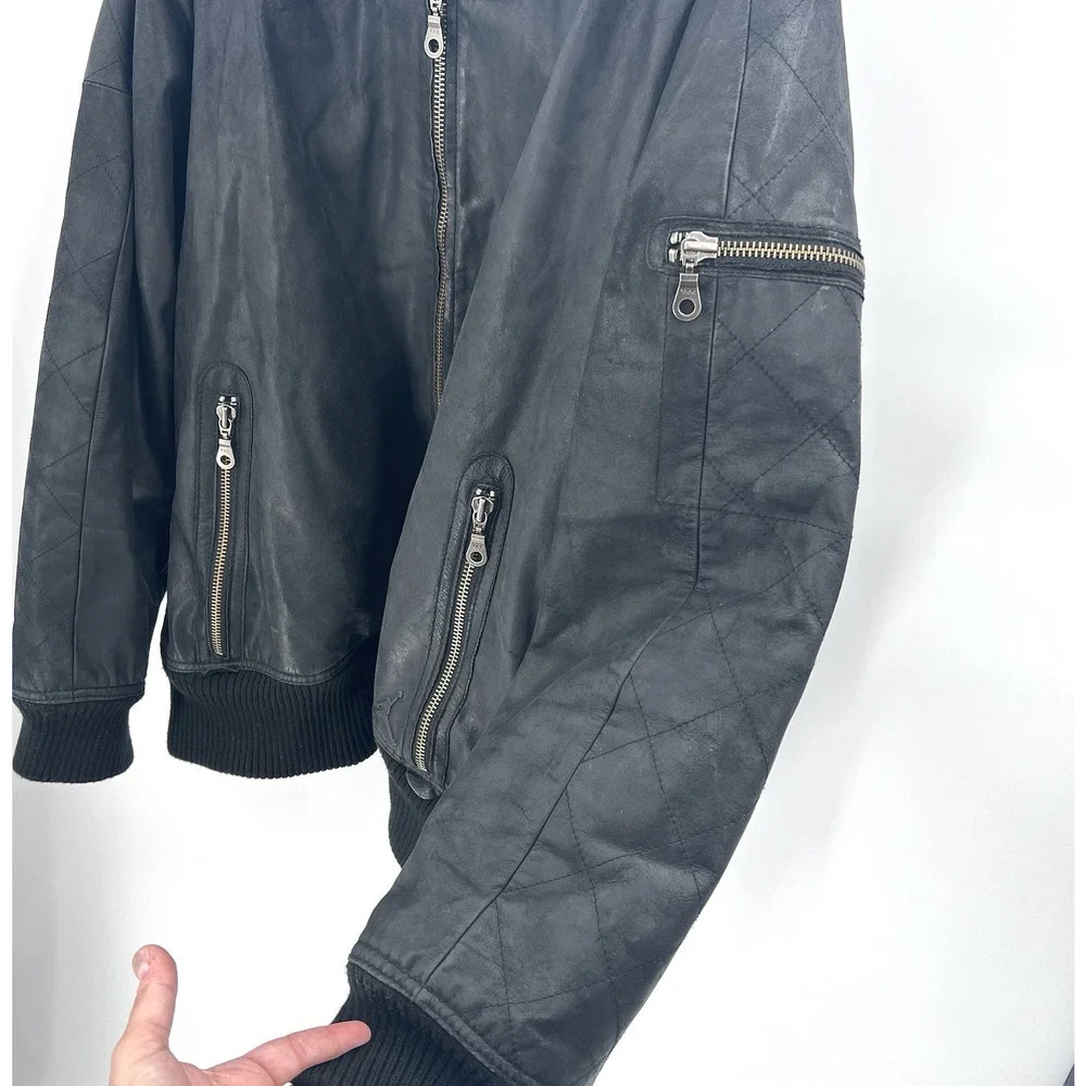 Vintage Rare Air Jordan Black Buffalo Leather Motorcycle Jacket Mens 3X